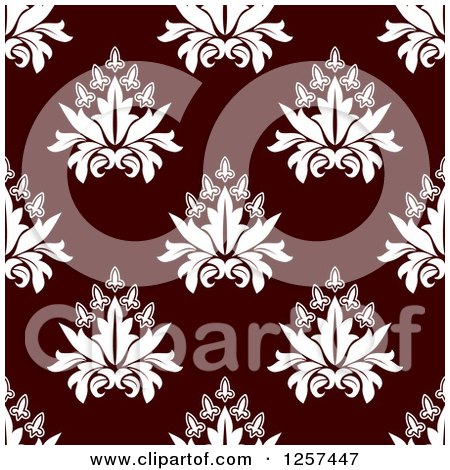 Clipart of a Seamless Pattern Background of White Floral Damask on Brown - Royalty Free Vector Illustration by Vector Tradition SM