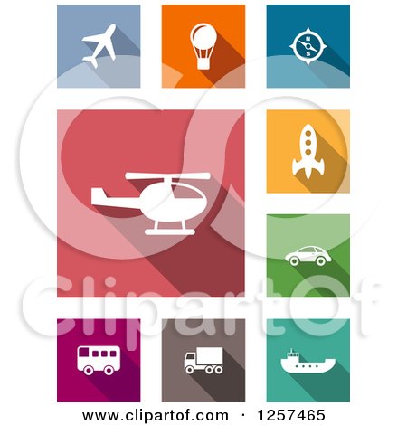 Clipart of White Transportation Icons over Colorful Tiles - Royalty Free Vector Illustration by Vector Tradition SM