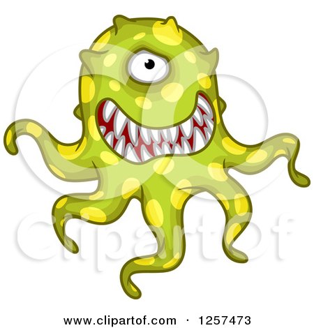 Clipart of a Tentacled Green Monster Germ Alien or Virus - Royalty Free Vector Illustration by Vector Tradition SM
