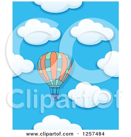 Clipart of a Hot Air Balloon over a Cloudy Sky - Royalty Free Vector Illustration by Vector Tradition SM