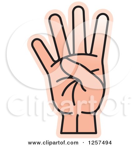 Clipart of a Counting Hand Holding up 4 Fingers, Four in Sign Language - Royalty Free Vector Illustration by Lal Perera