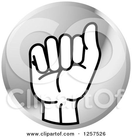 Clipart of a Round Silver Icon of a Sign Language Hand Gesturing Letter a - Royalty Free Vector Illustration by Lal Perera