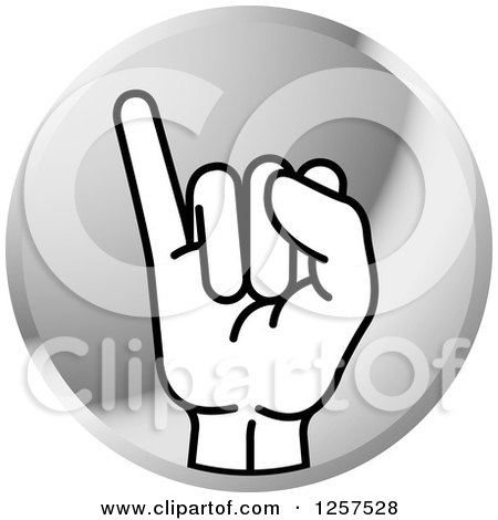 Clipart of a Silver Icon of a Sign Language Hand Gesturing Letter I - Royalty Free Vector Illustration by Lal Perera