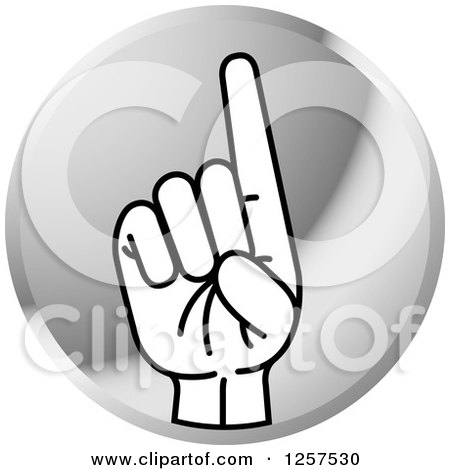 Clipart of a Silver Icon of a Sign Language Hand Gesturing Letter D - Royalty Free Vector Illustration by Lal Perera