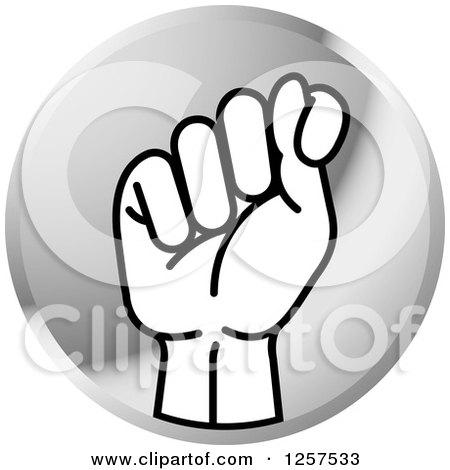 Clipart of a Silver Icon of a Sign Language Hand Gesturing Letter T - Royalty Free Vector Illustration by Lal Perera