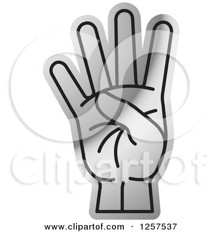 Clipart of a Silver Counting Hand Holding up 4 Fingers, Four in Sign Language - Royalty Free Vector Illustration by Lal Perera