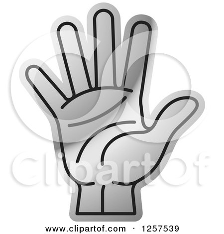 Clipart of a Silver Counting Hand Holding up 5 Fingers, Five in Sign Language - Royalty Free Vector Illustration by Lal Perera