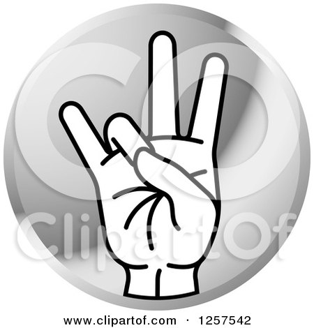 Clipart of a Round Silver Icon of a Counting Hand Holding up 7 Fingers, Seven in Sign Language - Royalty Free Vector Illustration by Lal Perera
