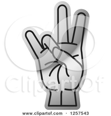 Clipart of a Silver Counting Hand Holding up 7 Fingers, Seven in Sign Language - Royalty Free Vector Illustration by Lal Perera