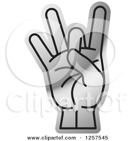 Clipart of a Silver Counting Hand Holding up 8 Fingers, Eight in Sign Language - Royalty Free Vector Illustration by Lal Perera