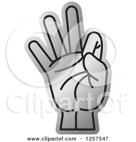 Clipart of a Silver Counting Hand Holding up 9 Fingers, Nine in Sign Language - Royalty Free Vector Illustration by Lal Perera
