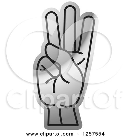 Clipart of a Silver Sign Language Hand Gesturing Letter W - Royalty Free Vector Illustration by Lal Perera