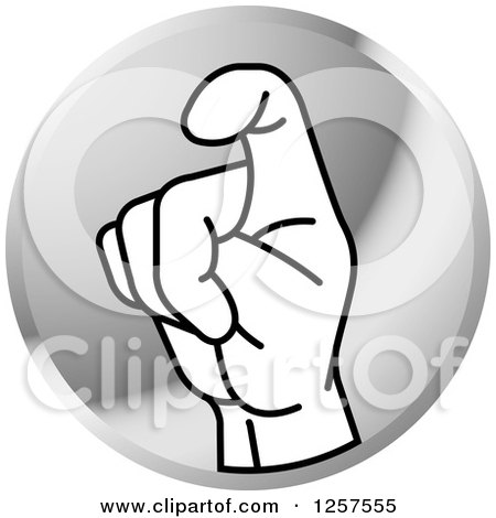 Clipart of a Silver Icon of a Sign Language Hand Gesturing Letter X - Royalty Free Vector Illustration by Lal Perera