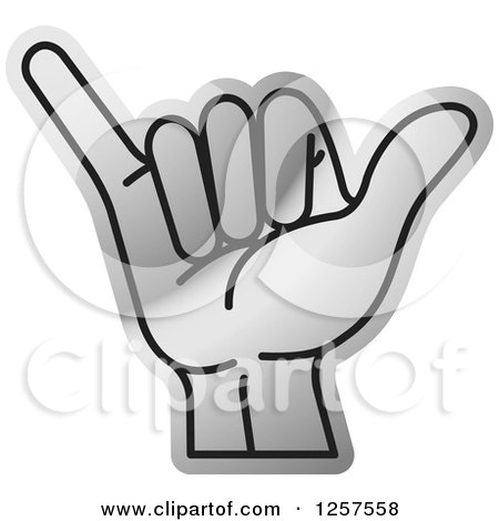 Clipart of a Silver Sign Language Hand Gesturing Letter Y - Royalty Free Vector Illustration by Lal Perera