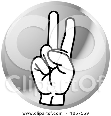 Clipart of a Silver Icon of a Sign Language Hand Gesturing Letter V - Royalty Free Vector Illustration by Lal Perera