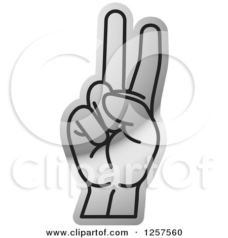 Clipart of a Silver Sign Language Hand Gesturing Letter V - Royalty Free Vector Illustration by Lal Perera