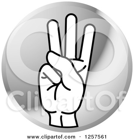 Clipart of a Silver Icon of a Sign Language Hand Gesturing Letter W - Royalty Free Vector Illustration by Lal Perera