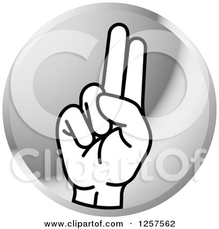 Clipart of a Silver Icon of a Sign Language Hand Gesturing Letter U - Royalty Free Vector Illustration by Lal Perera