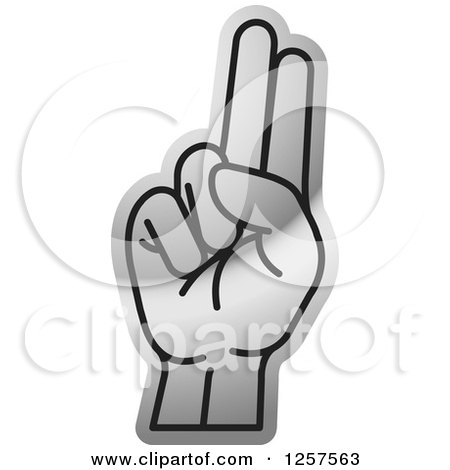 Clipart of a Silver Sign Language Hand Gesturing Letter U - Royalty Free Vector Illustration by Lal Perera