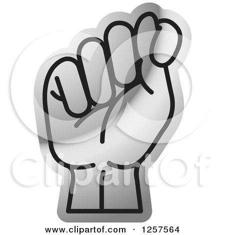 Clipart of a Silver Sign Language Hand Gesturing Letter T - Royalty Free Vector Illustration by Lal Perera