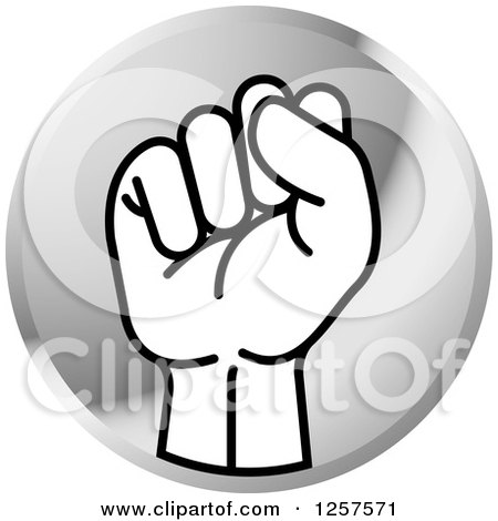 Clipart of a Silver Icon of a Sign Language Hand Gesturing Letter S - Royalty Free Vector Illustration by Lal Perera