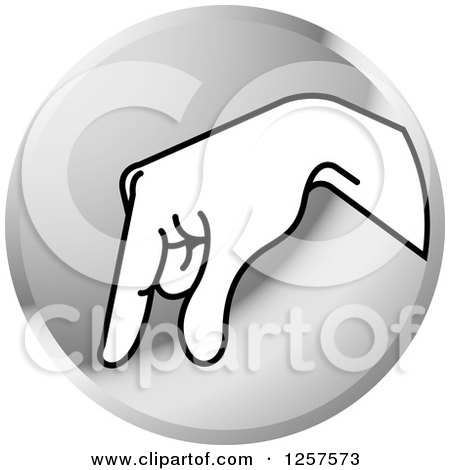 Clipart of a Silver Icon of a Sign Language Hand Gesturing Letter Q - Royalty Free Vector Illustration by Lal Perera