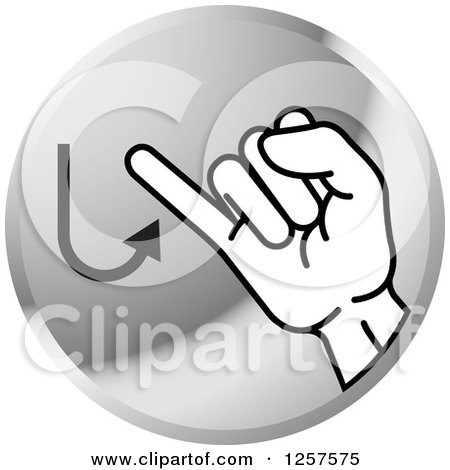 Clipart of a Silver Icon of a Sign Language Hand Gesturing Letter J - Royalty Free Vector Illustration by Lal Perera
