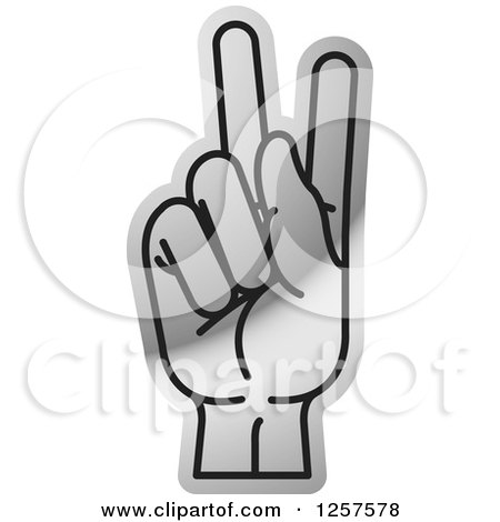 Clipart of a Silver Sign Language Hand Gesturing Letter K - Royalty Free Vector Illustration by Lal Perera