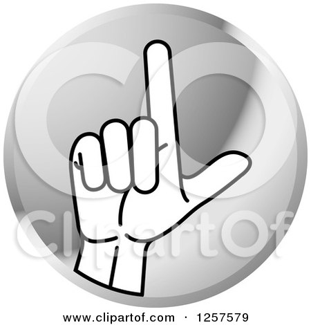 Clipart of a Silver Icon of a Sign Language Hand Gesturing Letter L - Royalty Free Vector Illustration by Lal Perera