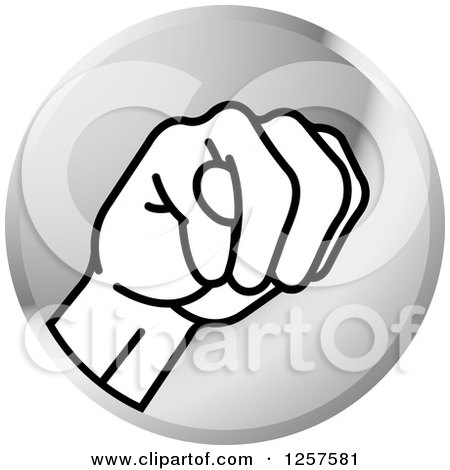 Clipart of a Silver Icon of a Sign Language Hand Gesturing Letter M - Royalty Free Vector Illustration by Lal Perera