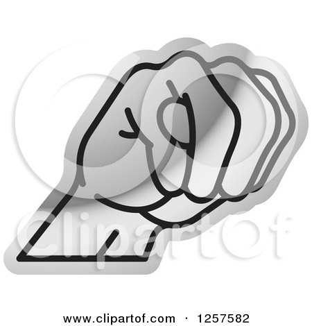 Clipart of a Silver Sign Language Hand Gesturing Letter M - Royalty Free Vector Illustration by Lal Perera