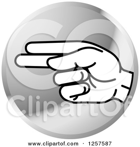 Clipart of a Silver Icon of a Sign Language Hand Gesturing Letter H - Royalty Free Vector Illustration by Lal Perera