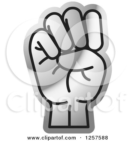 Clipart of a Silver Sign Language Hand Gesturing Letter E - Royalty Free Vector Illustration by Lal Perera