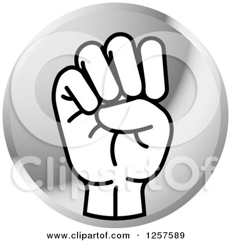 Clipart of a Silver Icon of a Sign Language Hand Gesturing Letter E - Royalty Free Vector Illustration by Lal Perera