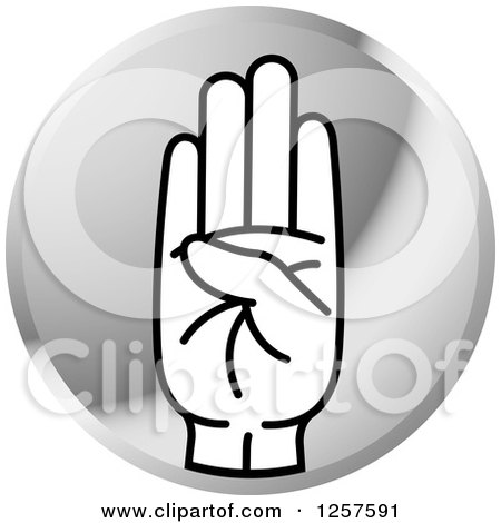 Clipart of a Silver Icon of a Sign Language Hand Gesturing Letter B - Royalty Free Vector Illustration by Lal Perera