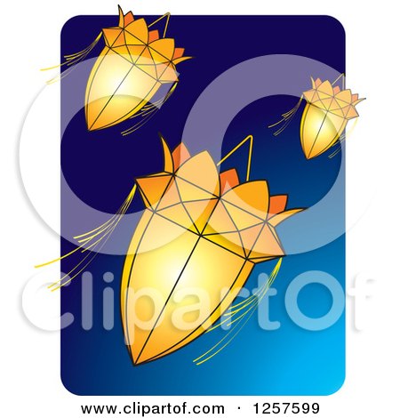 Clipart of Orange Sri Lankan Vesak Kuudu Lanterns over Blue - Royalty Free Vector Illustration by Lal Perera