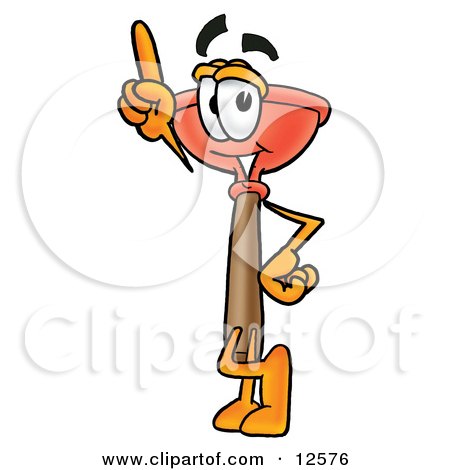 Clipart Picture of a Sink Plunger Mascot Cartoon Character Pointing Upwards by Mascot Junction