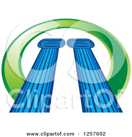 Clipart of Blue Greek Pillars over a Green Circle - Royalty Free Vector Illustration by Lal Perera