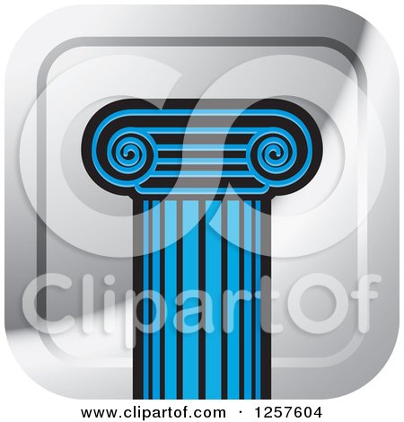 Clipart of a Blue Pillar Column on a Square Silver Icon - Royalty Free Vector Illustration by Lal Perera