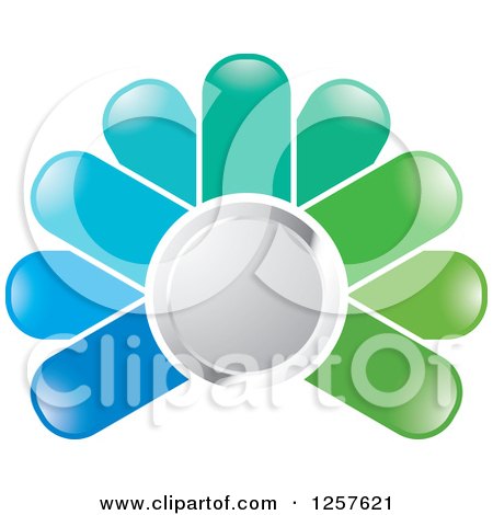 Clipart of a Green and Blue Abstract Flower Button Logo - Royalty Free Vector Illustration by Lal Perera