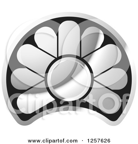 Clipart of a Black and Silver Abstract Flower Button Logo - Royalty Free Vector Illustration by Lal Perera