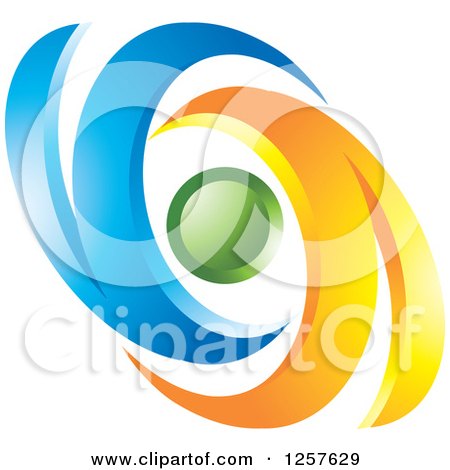 Clipart of Blue and Orange Swooshes Around a Sphere - Royalty Free Vector Illustration by Lal Perera