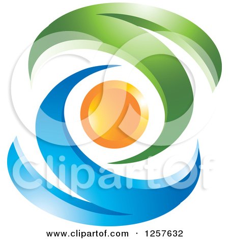 Clipart of an Abstract Blue and Green Waves and Orange Orb Logo - Royalty Free Vector Illustration by Lal Perera