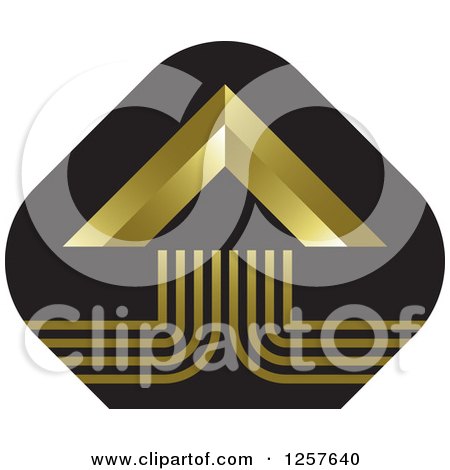 Clipart of a Gold Pyramid on a Black Diamond Icon - Royalty Free Vector Illustration by Lal Perera