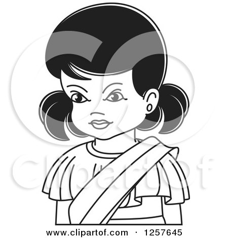 Clipart of a Black and White Sinhala Girl at Temple - Royalty Free Vector Illustration by Lal Perera
