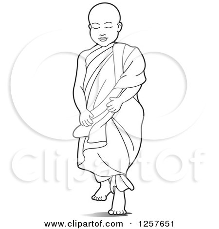 Clipart of a Black and White Buddhist Monk - Royalty Free Vector Illustration by Lal Perera