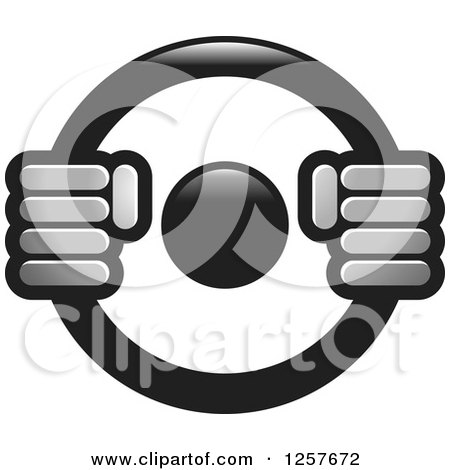Clipart of Grayscale Hands on a Steering Wheel - Royalty Free Vector Illustration by Lal Perera
