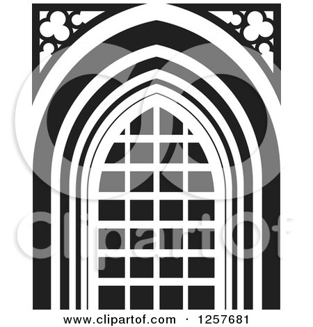Clipart of a Black and White Gothic Window - Royalty Free Vector Illustration by Lal Perera