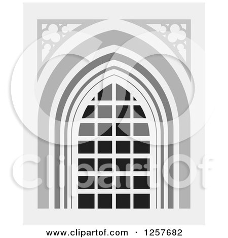 Clipart of a Grayscale Gothic Window - Royalty Free Vector Illustration by Lal Perera