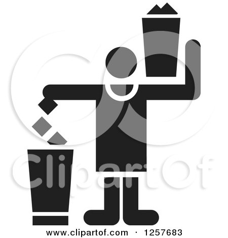 Clipart of a Black and White Person Throwing Away Trash Icon - Royalty Free Vector Illustration by Lal Perera